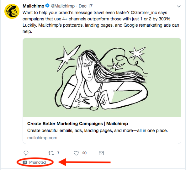 jak promować swoją stronę w reklamie na Twitterze-przykład Mailchimp