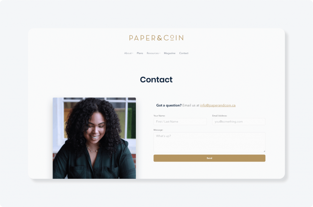 Paper & Coin contact page example