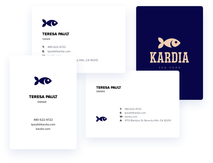 Four business card designs with different logo design placement and style.