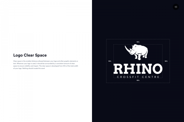 Brand guidelines for Rhino Crossfit. Logo spacing rules.