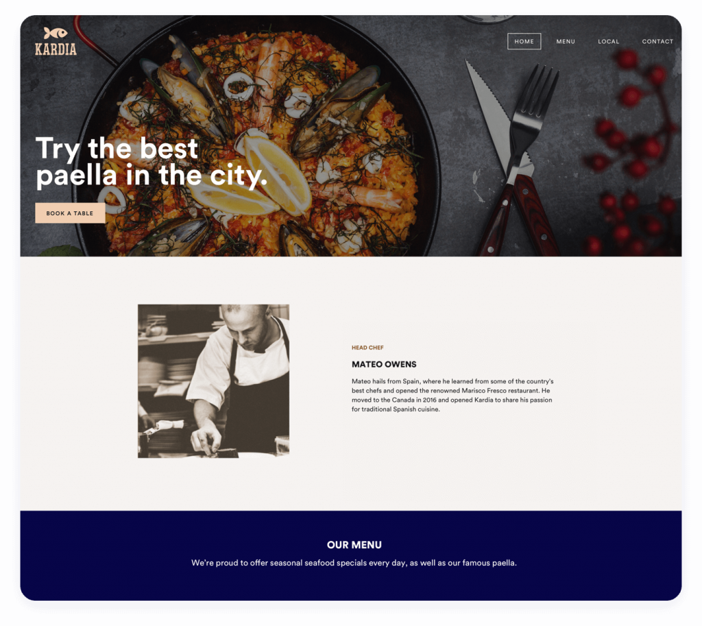 Kardia logo design shown on website template. Made with Looka logo maker.