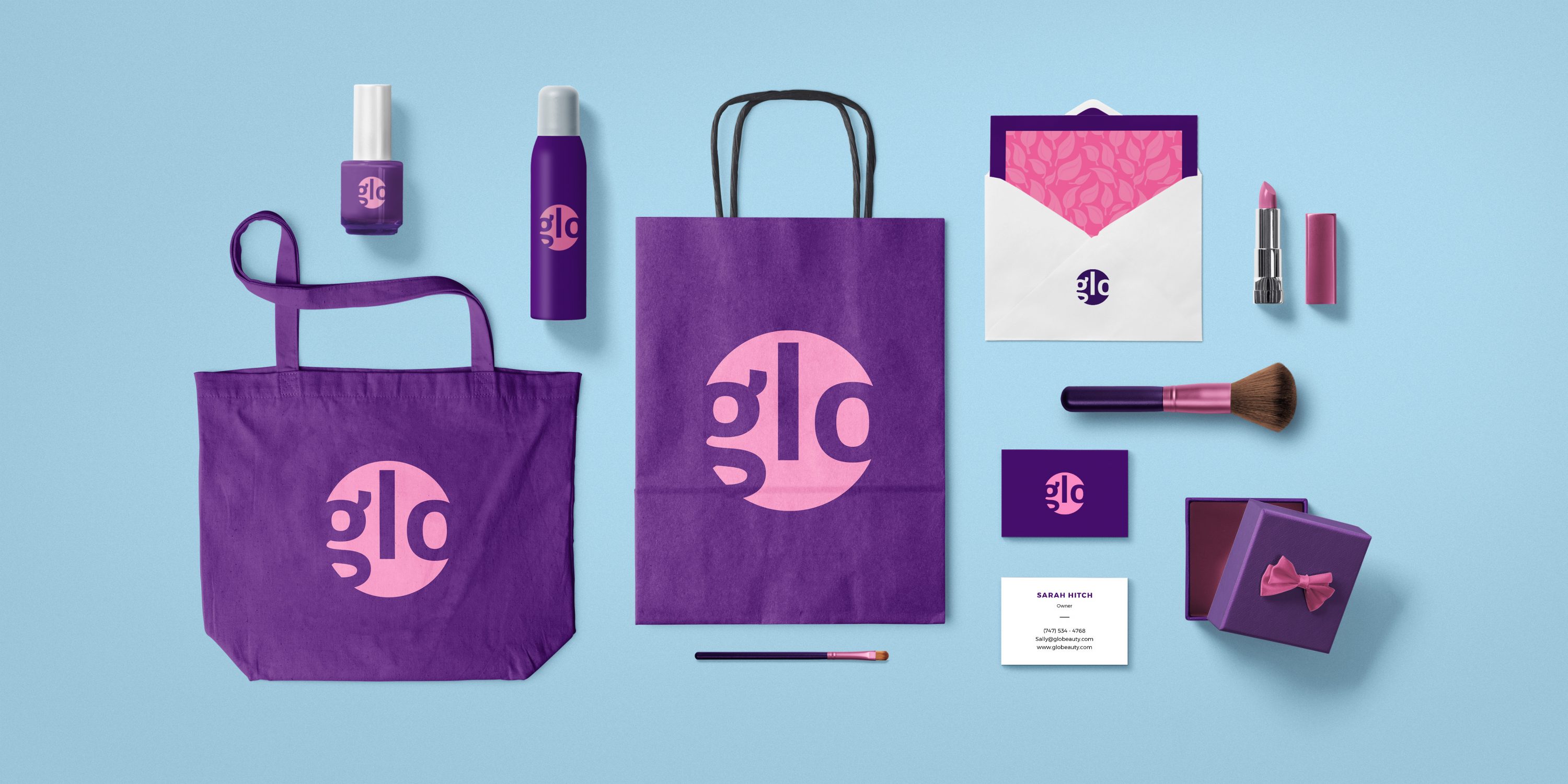 Branded assets for a company named Glo