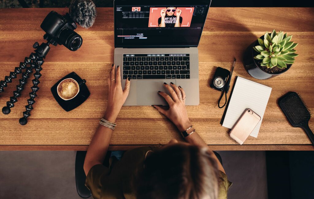 woman editing a brand video