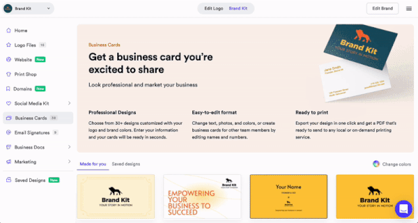 browsing business card designs on looka