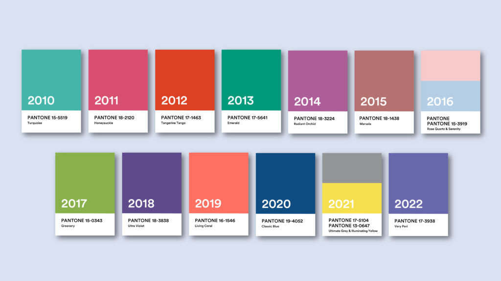 Every pantone color of the year for the last decade