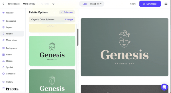 aesthetic color palettes on looka logo maker