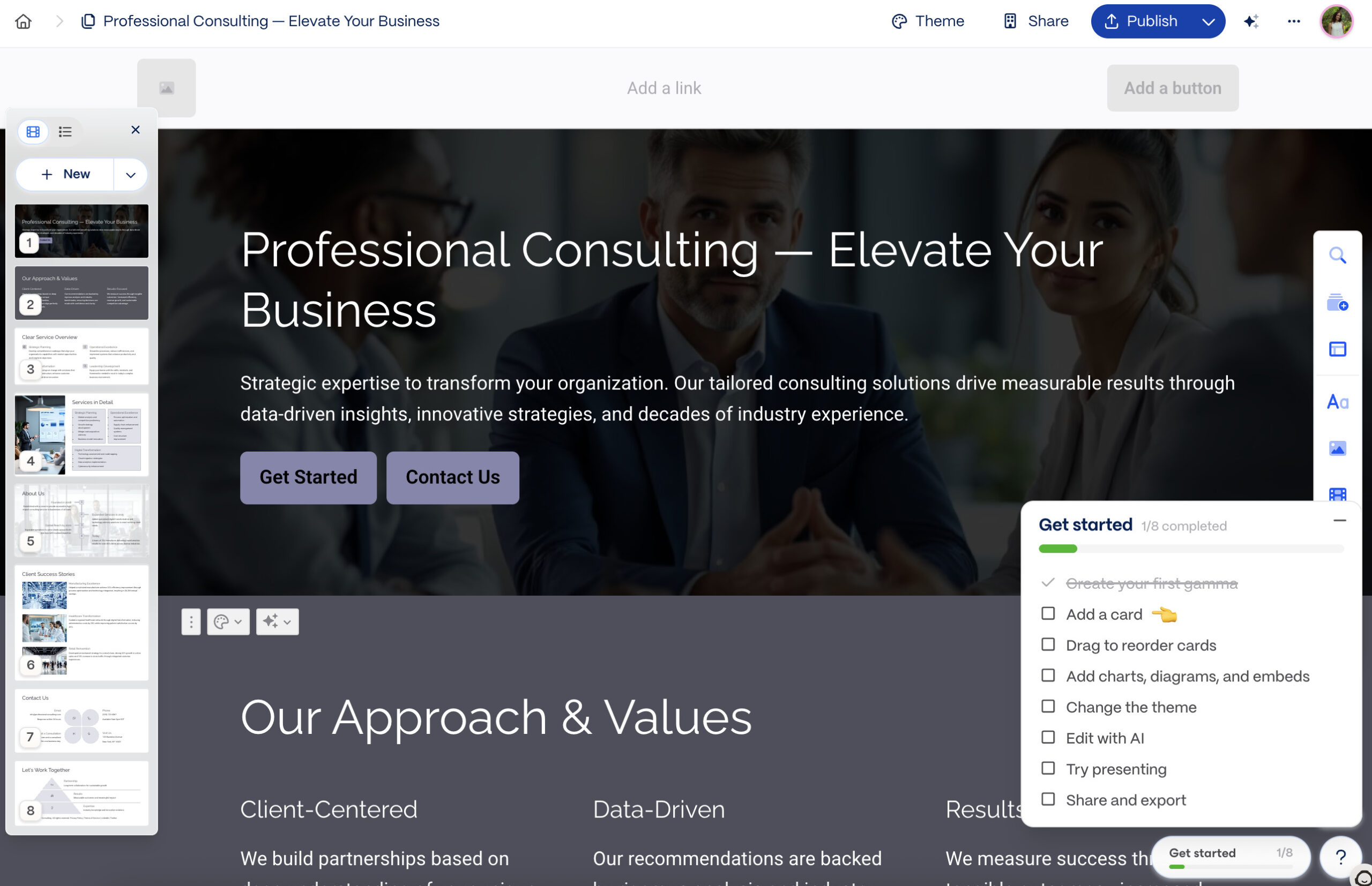 Gamma AI website builder example