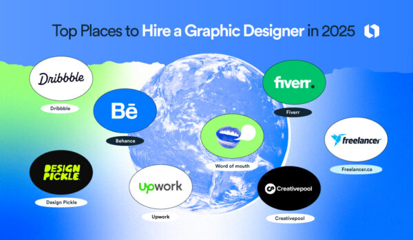collage of where to find and hire graphic designers